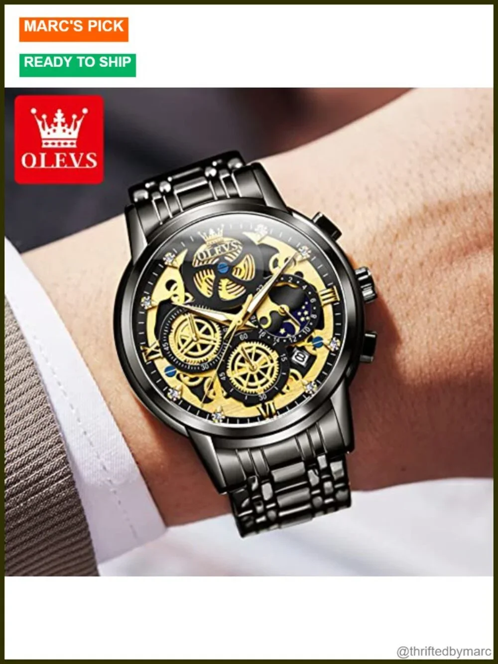 Luxury Chronograph Stainless Steel Watch with Date Business Classic Dress Watch